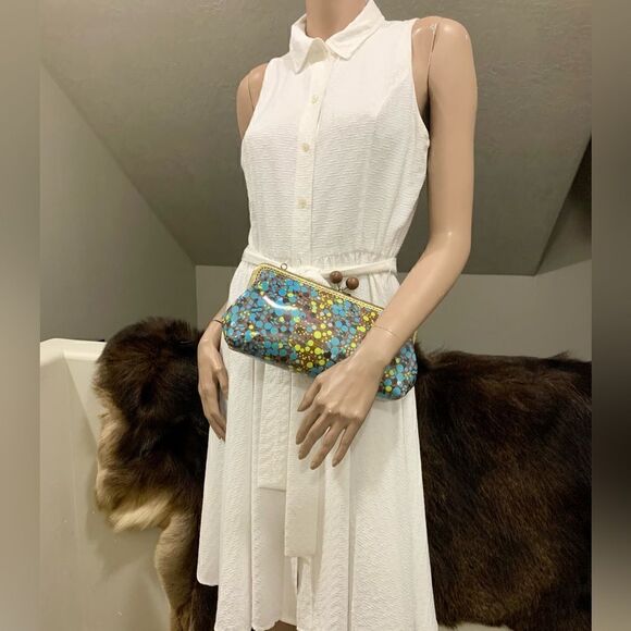 Handsewn Genuine Leather Wooden Ball Kisslock Clutch/Shoulder Bag/Crossbody - Picture 3 of 16